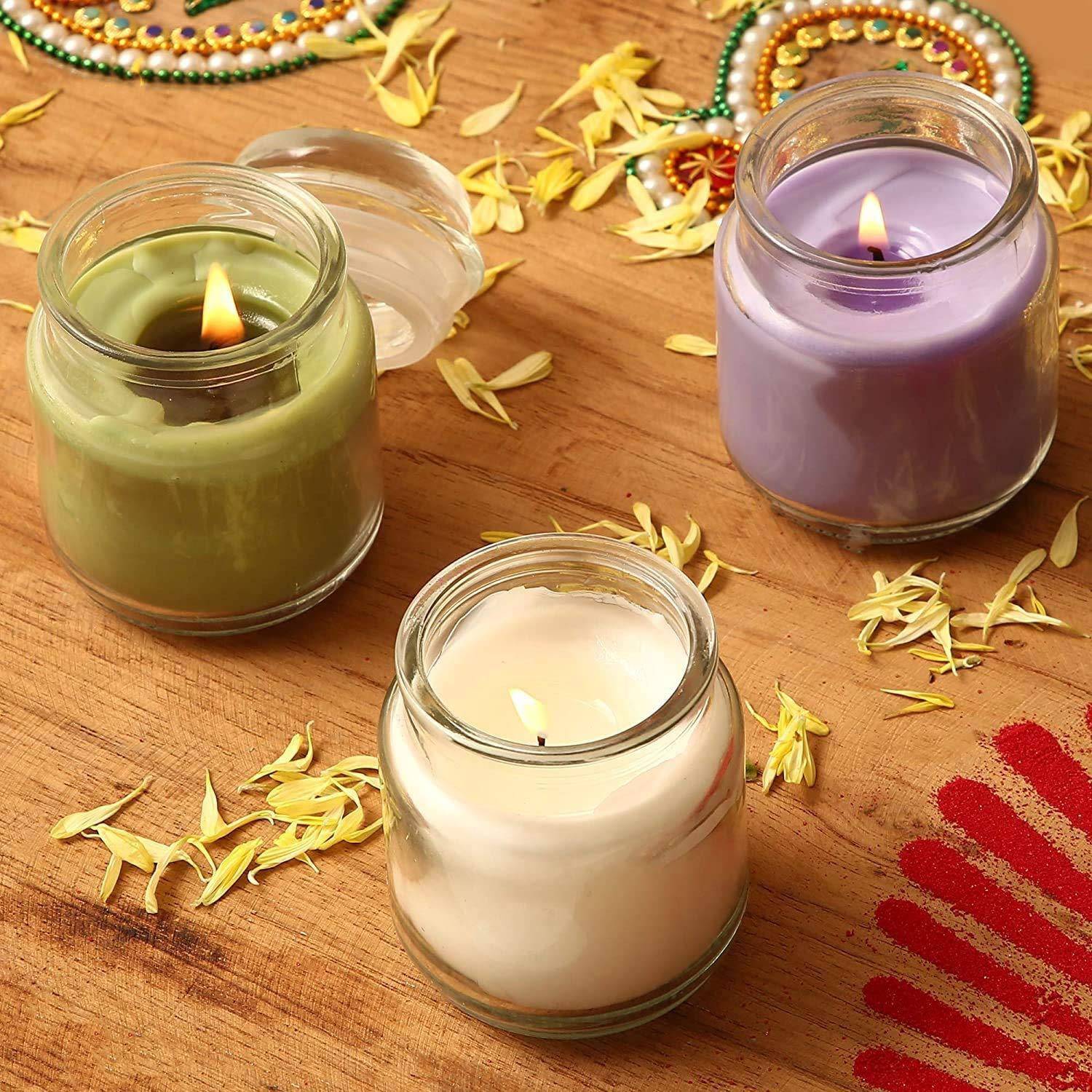 CHIKLIT ENTERPRISE Highly Fragranced Glass Candle Set (Pack of 3) (Jasmine, Lavender & Green Apple) Candle