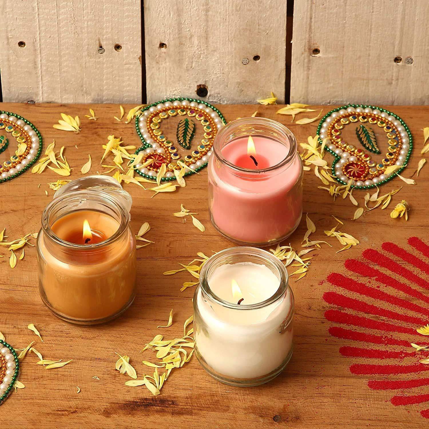 CHIKLIT ENTERPRISE Highly Fragranced Glass Candle Set (Pack of 3 Pcs) (Rose, Jasmine & Sandalwood) Candle