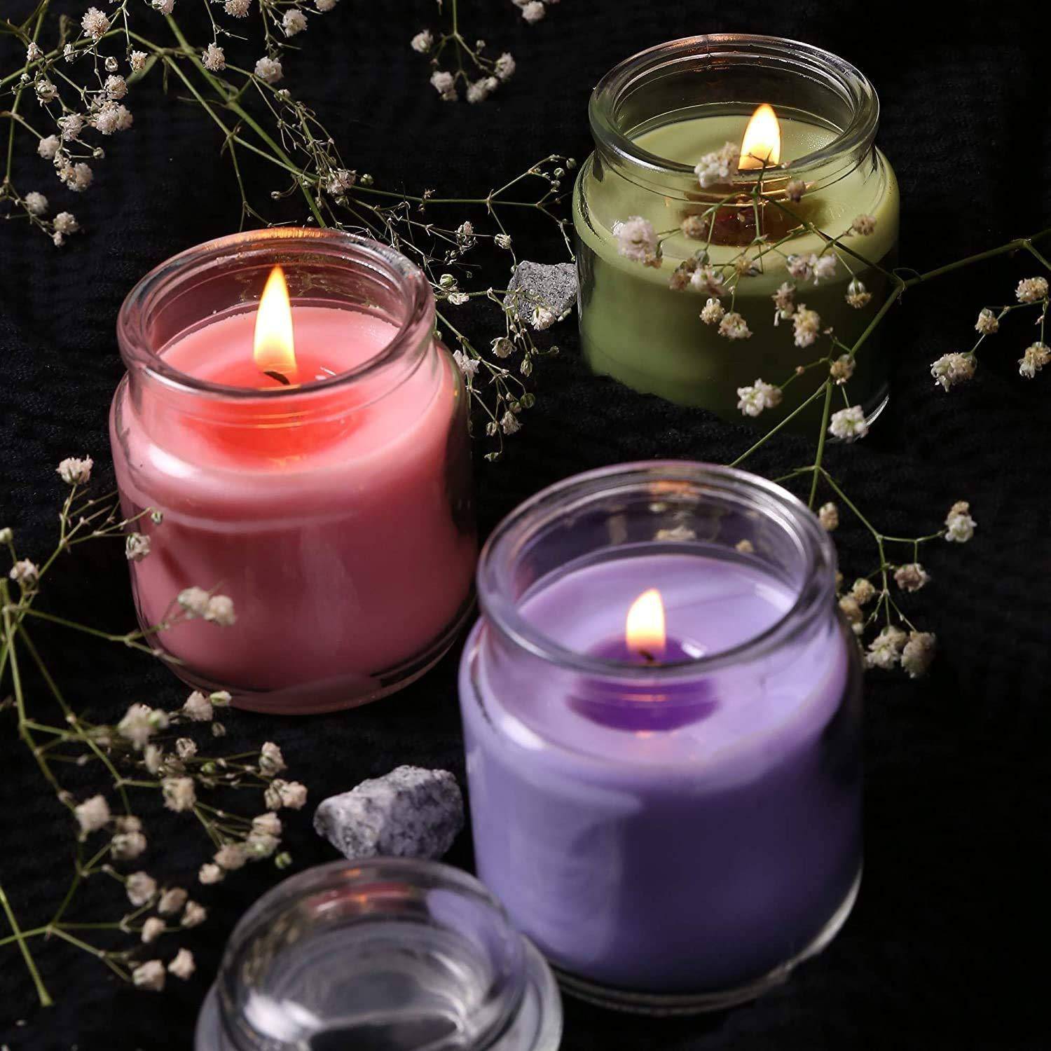 CHIKLIT ENTERPRISE Highly Fragranced Glass Candle Set (Pack of 3 Pcs) (Lavender, Green Apple & Rose) Candle