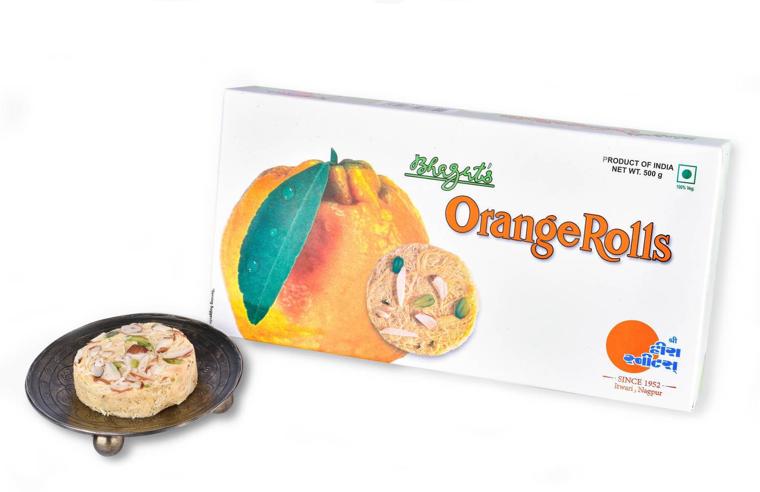 Bhagat's Heera Sweets ORANGE Flavored SonRolls MITHAi 500GM PF1