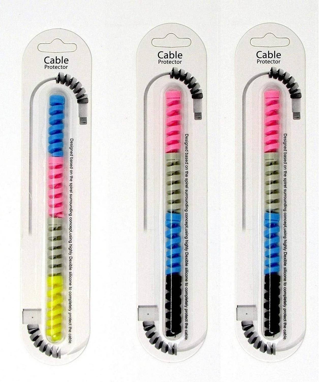 PORTLIX Spiral Charger Cable Protector Data Cable Saver Charging Cord Protective Cable Cover Colourful Combo Pack of 3 Cable Protector