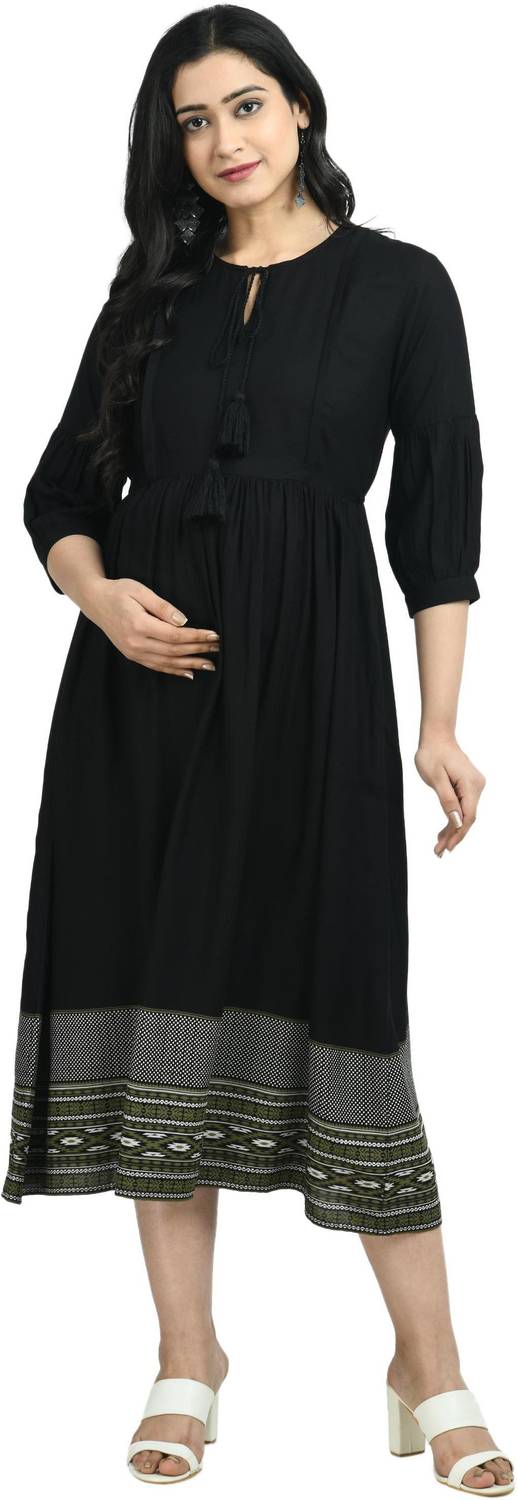 Aaruvi Ruchi Verma Women A-line Black Midi/Calf Length Dress