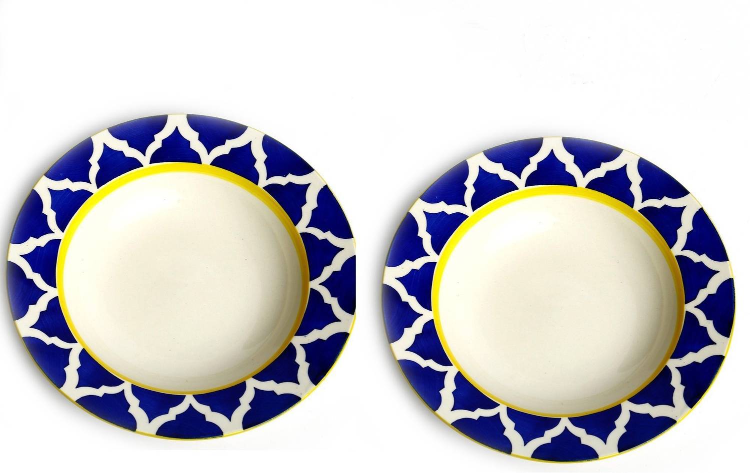 caffeine Ceramic Handmade White & Blue Umrao Print 9 inch Charger Plate