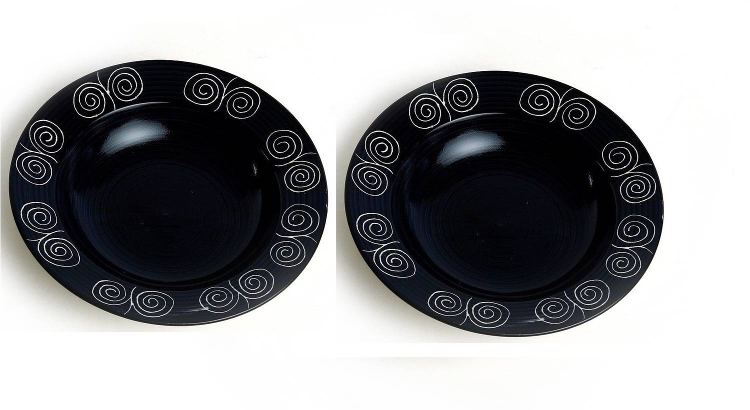caffeine Ceramic Handmade Black Doodle 9 inch Charger Plate
