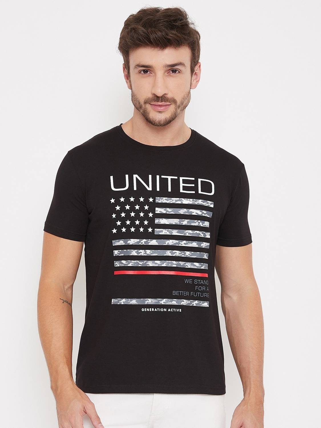 BISHOP COTTON Printed Men Round Neck Multicolor T-Shirt