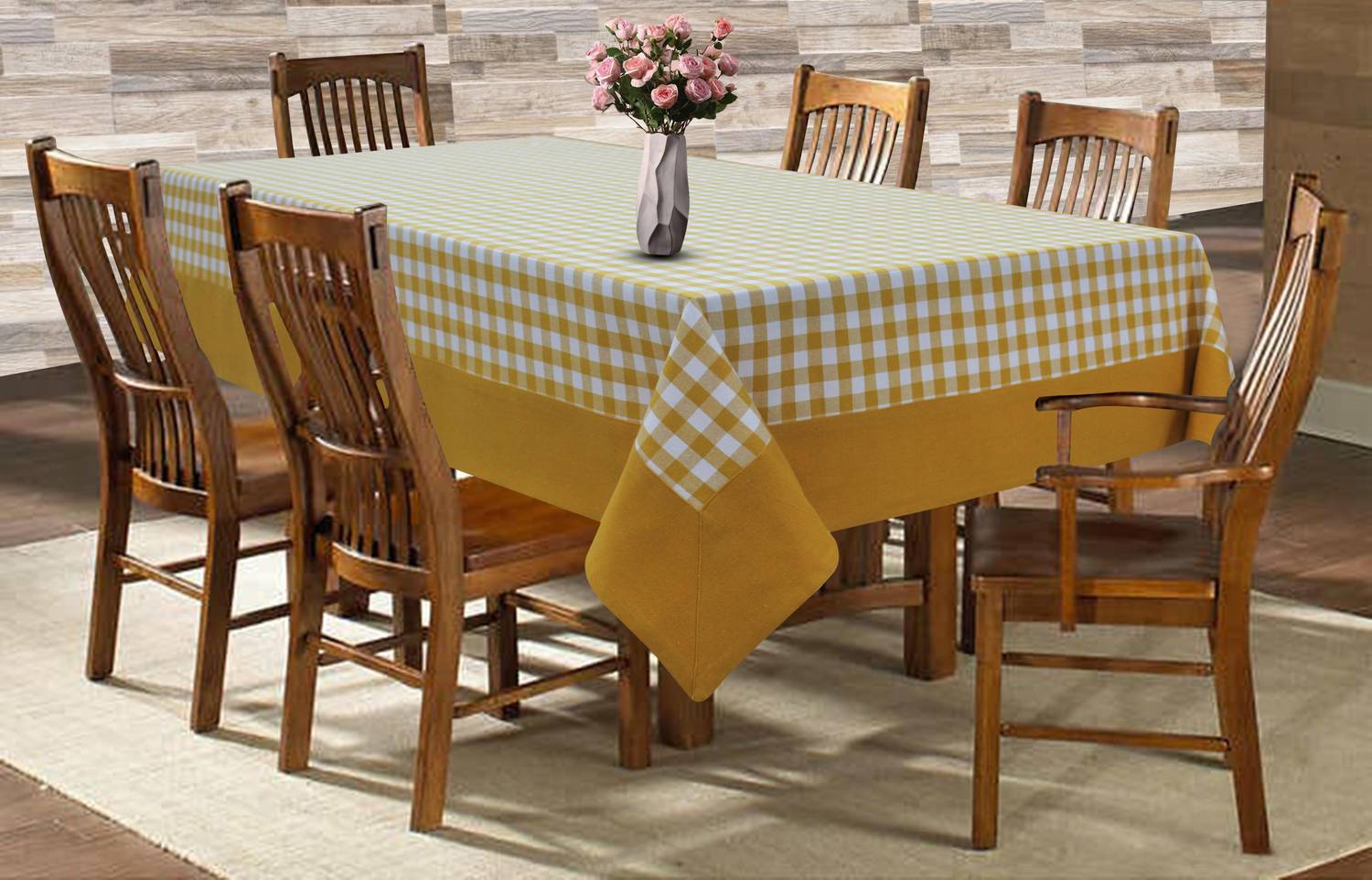AIRWILL Cotton 6 Seater Checkered Table Cover