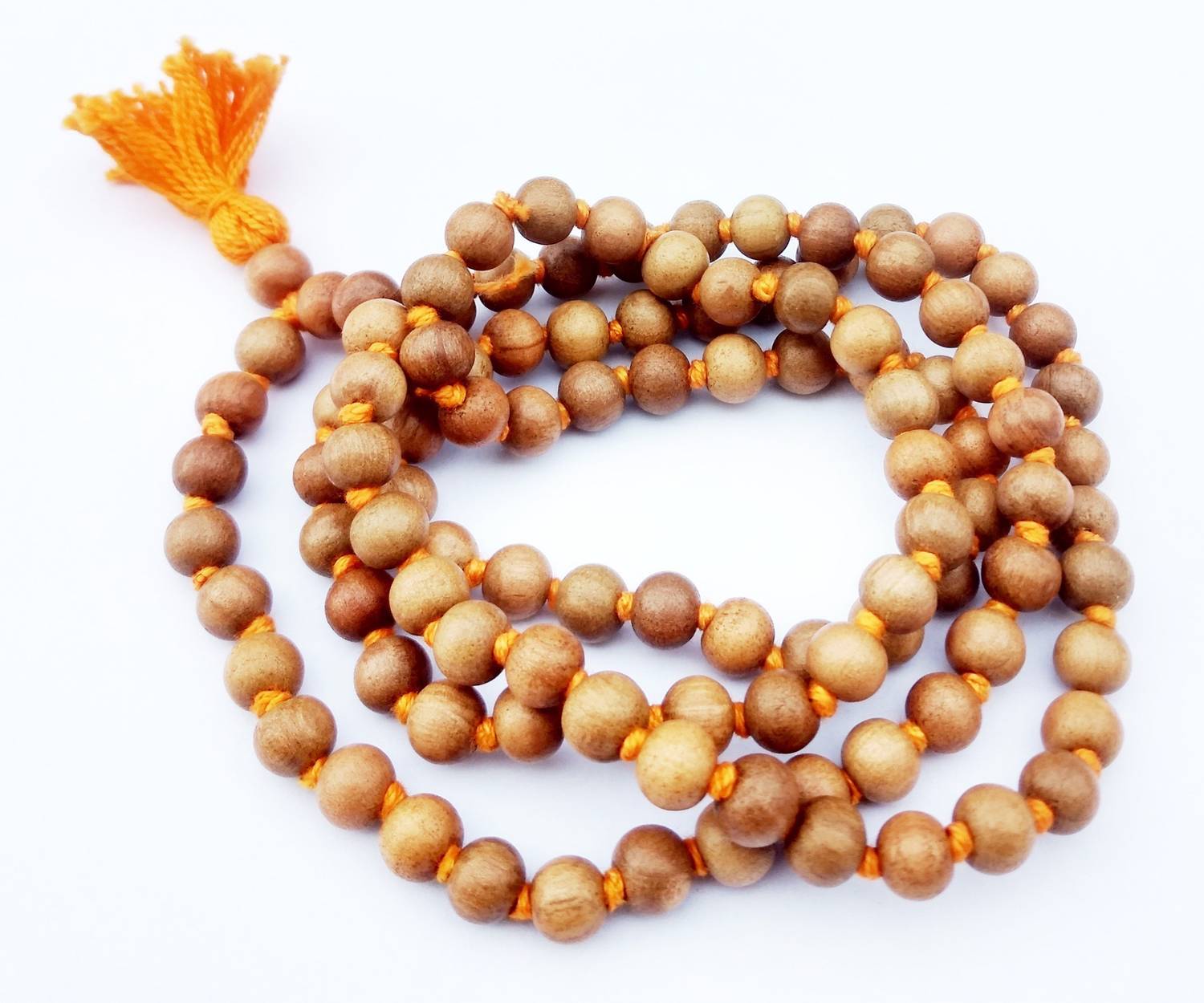 3SIX5 White Chandan Mala Sandalwood Rosary Safed Chandan Mala Wood Chain