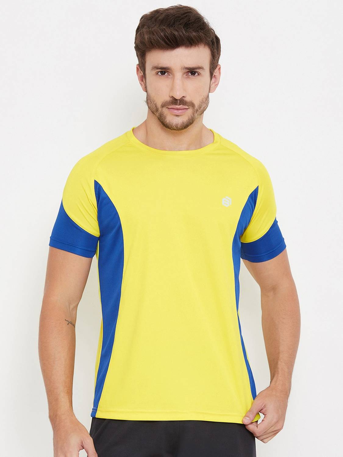 BISHOP COTTON Colorblock Men Round Neck Yellow T-Shirt