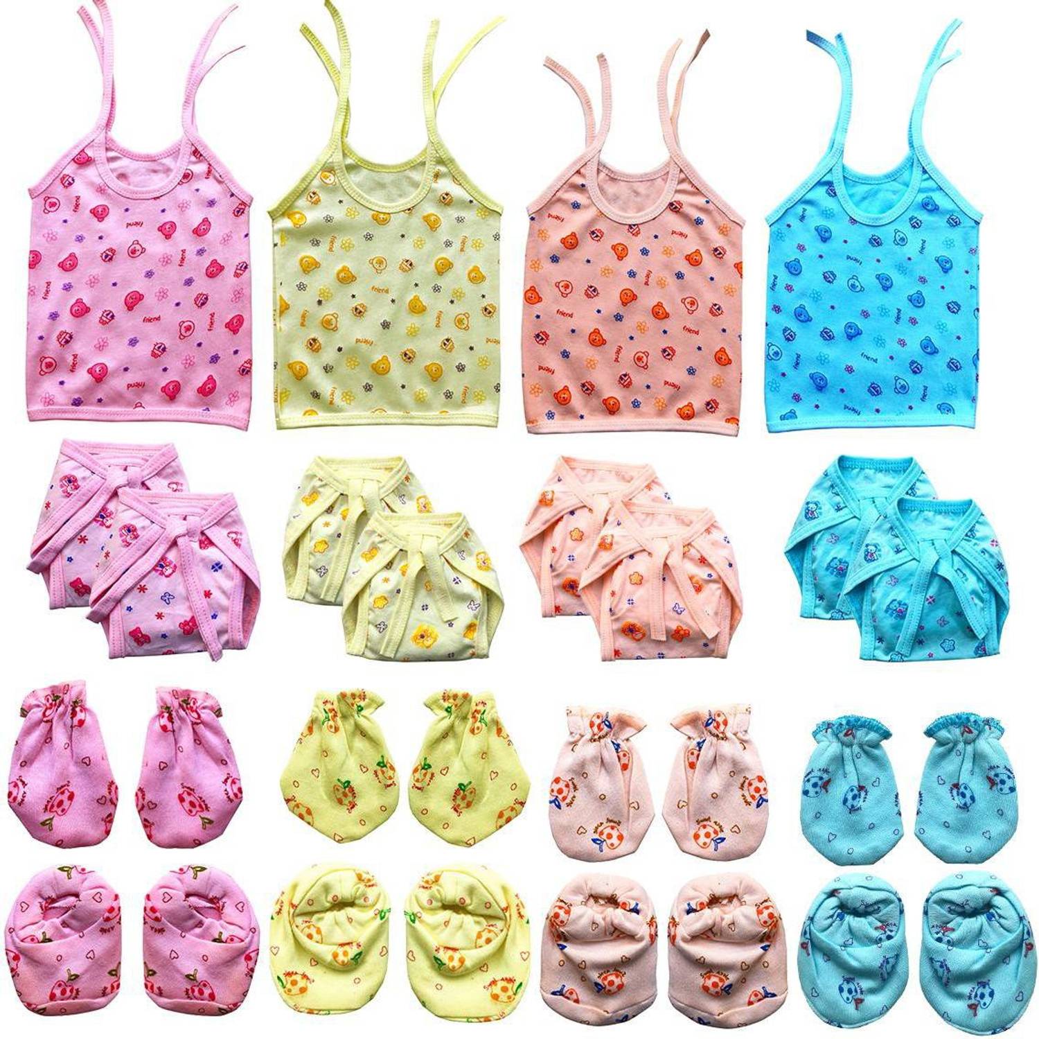 Bigbought New Born Baby Care Cloth Set Combo (Set Of 20, Jhabla, Nappy, Mittens, Hosiery Material, Random Print (Multicolor)