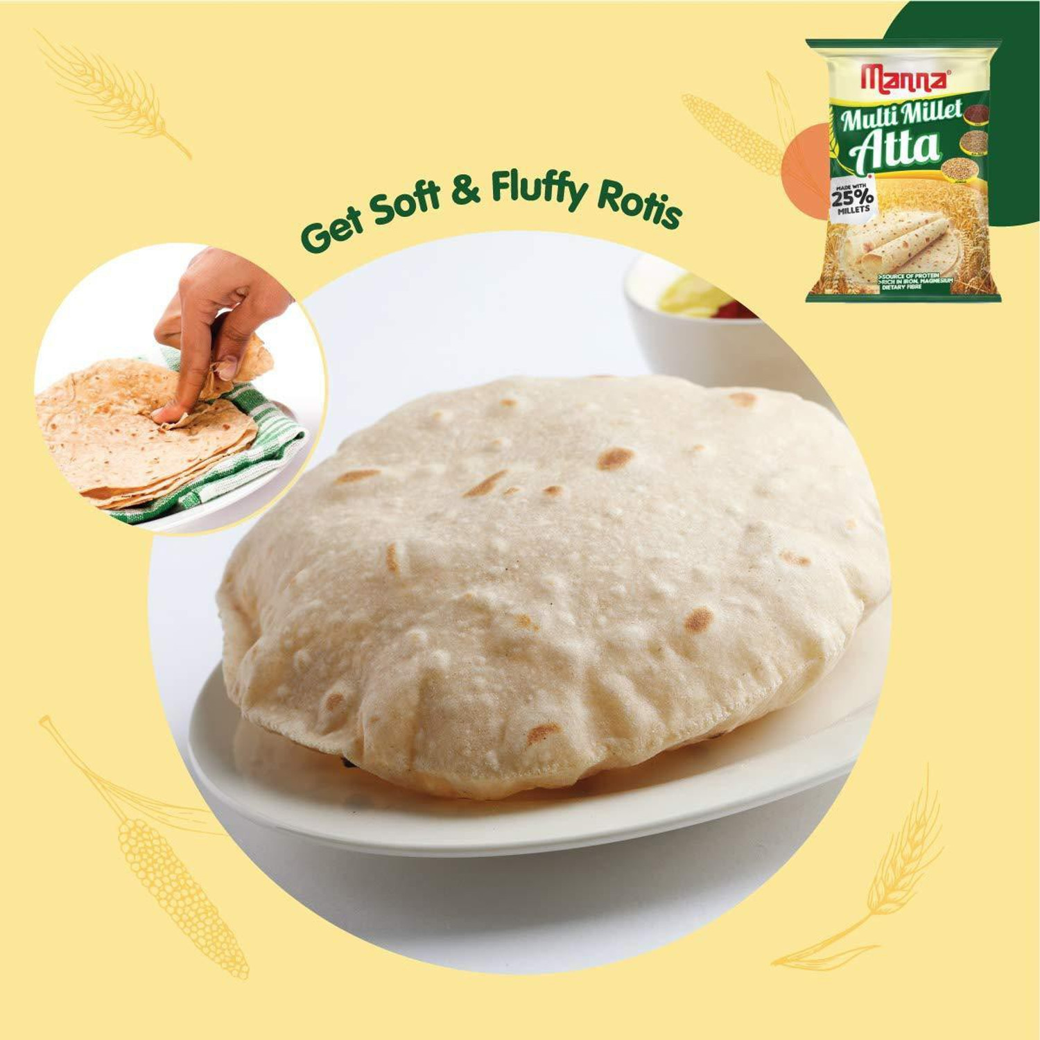 Image of Manna Multi Millet Atta - 1kg - MultiGrain Atta with 25% Millets, Tasty and Healthier Rotis everyday. 100% Natural Flour. Nutrient Powerhouse
