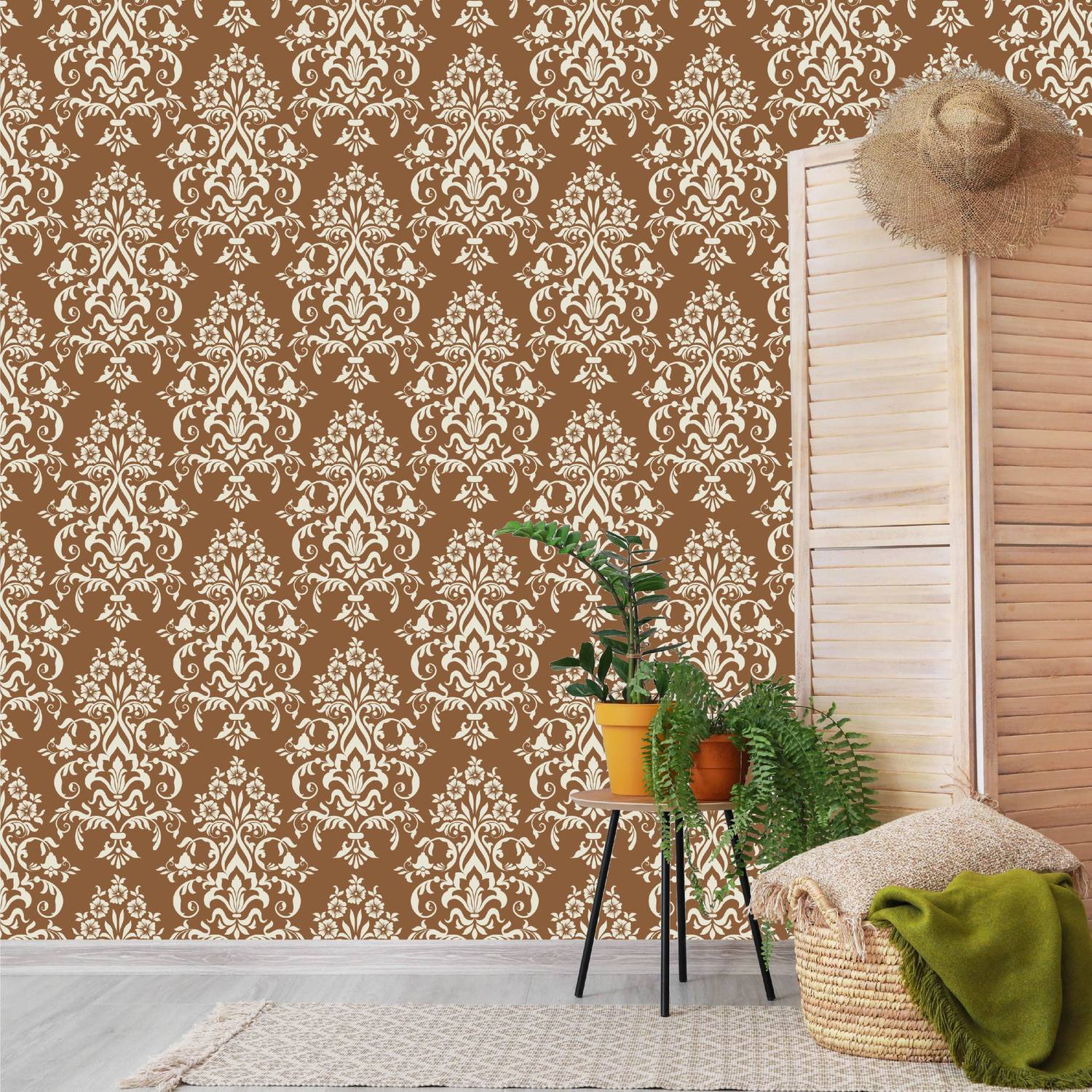 Asian Paints 45 cm EzyCR8 P&S Ornate Timeless Damask - Brown Sticker Removable Sticker