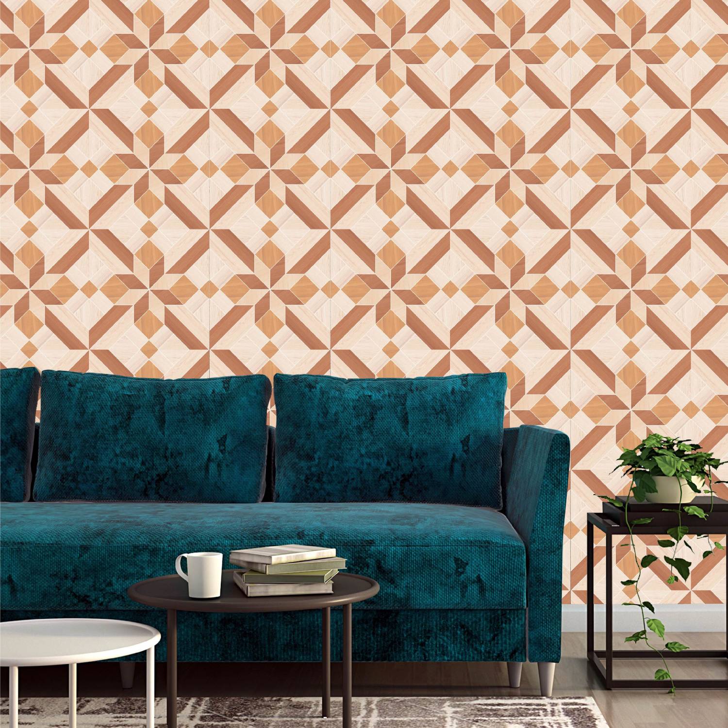 Asian Paints 45 cm EzyCR8 P&S Textured Symmetrical Geometry - Brick Brown Sticker Removable Sticker