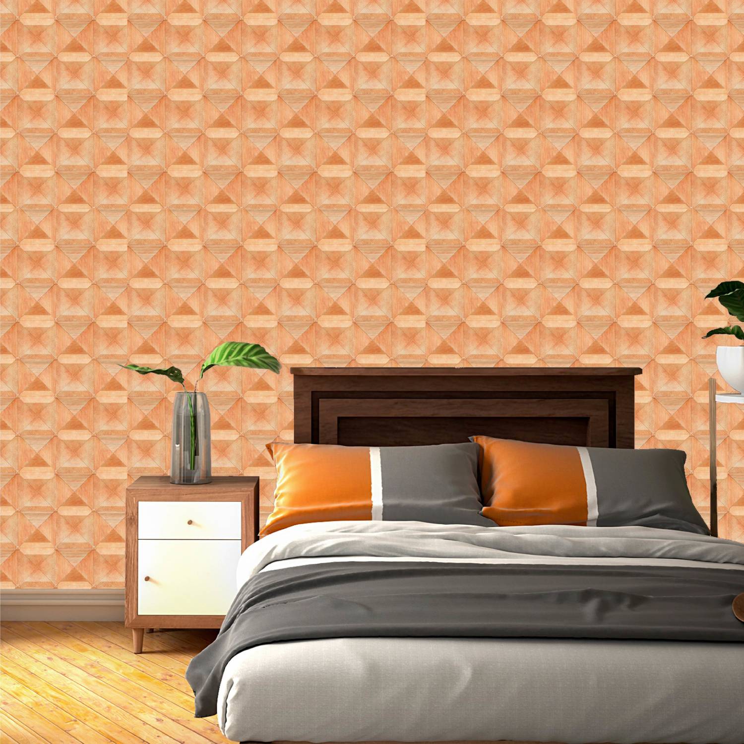 Asian Paints 45 cm EzyCR8 P&S Textured Geometric Pyramids - Orange Sticker Removable Sticker