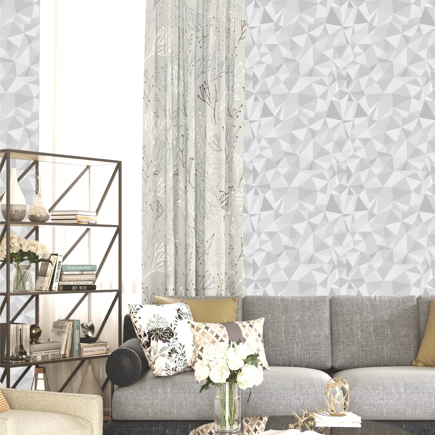 Asian Paints 45 cm EzyCR8 P&S 3D Wallpapers Crystalline Shapes - Grey Sticker Removable Sticker