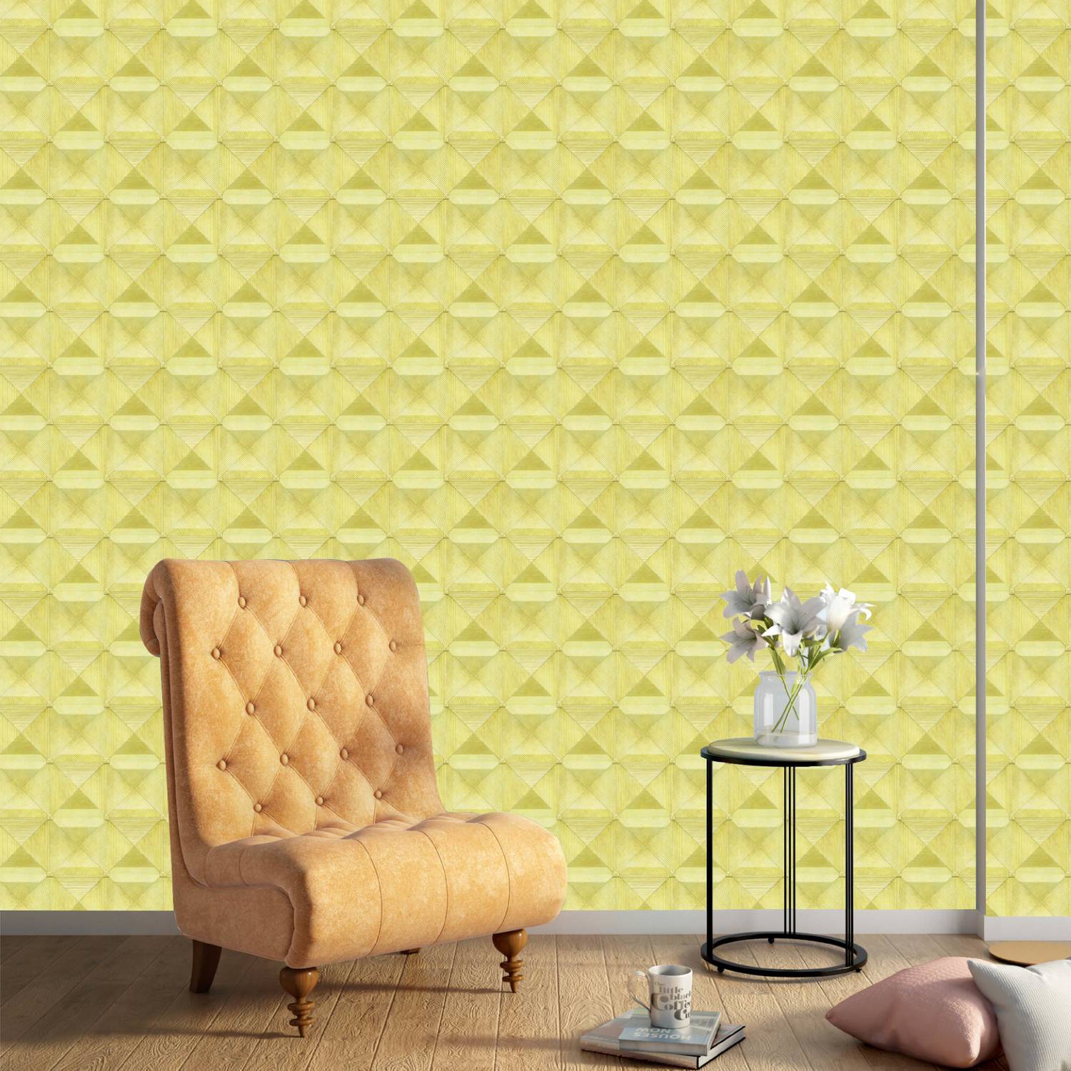 Asian Paints 45 cm EzyCR8 P&S Textured Geometric Pyramids - Removable Sticker