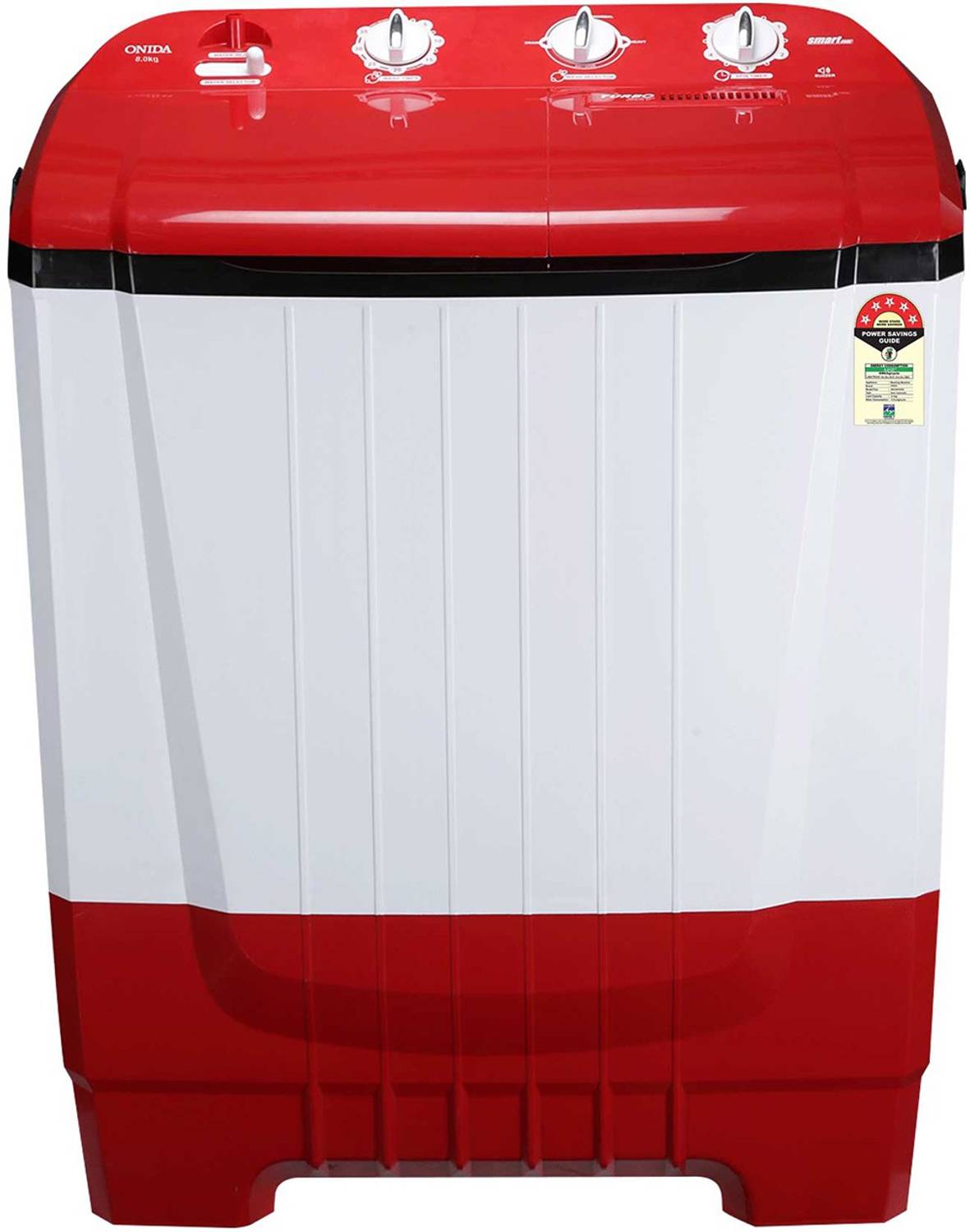 ONIDA 8 kg 5 Star Rating, Auto Scrubber Semi Automatic Top Load Washing Machine Red