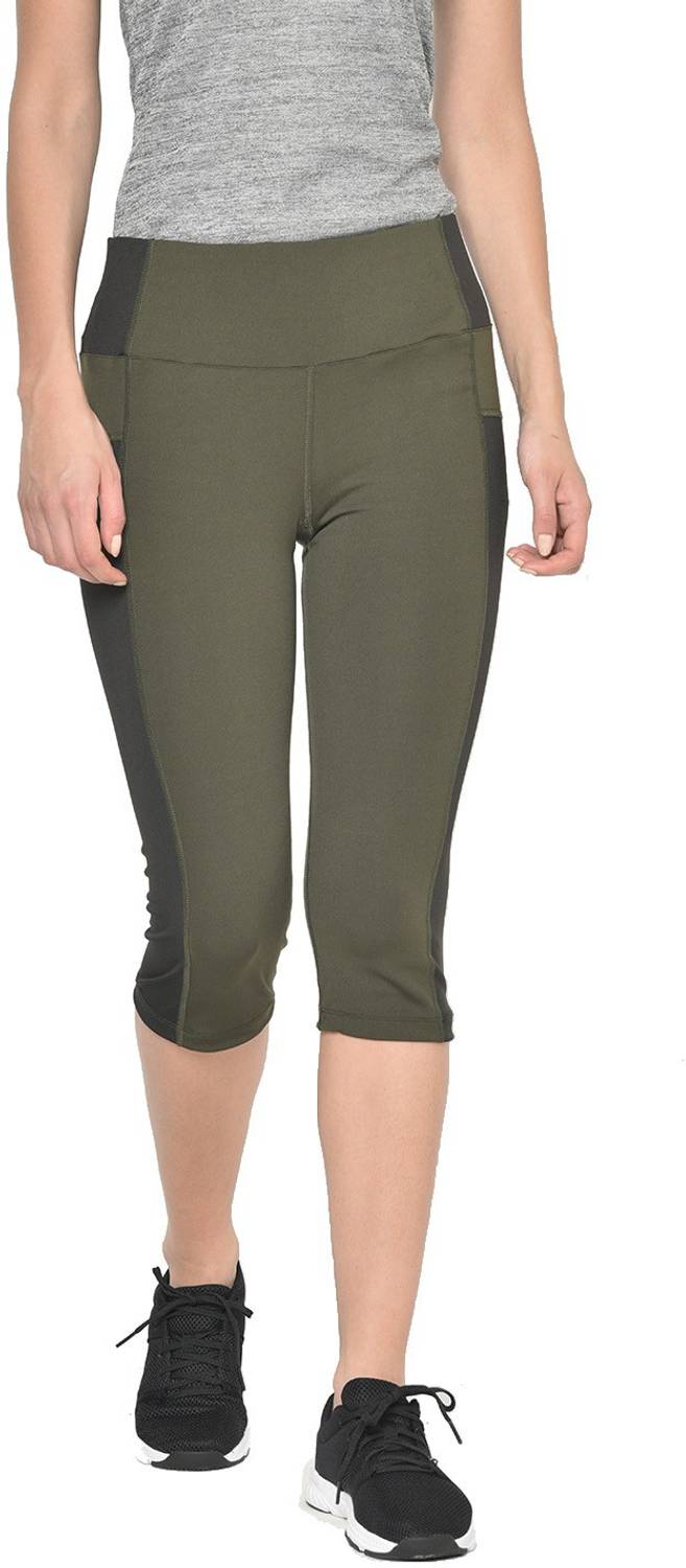 CHKOKKO Gym Sports Yoga Capri Slim fit Women Dark Green Capri