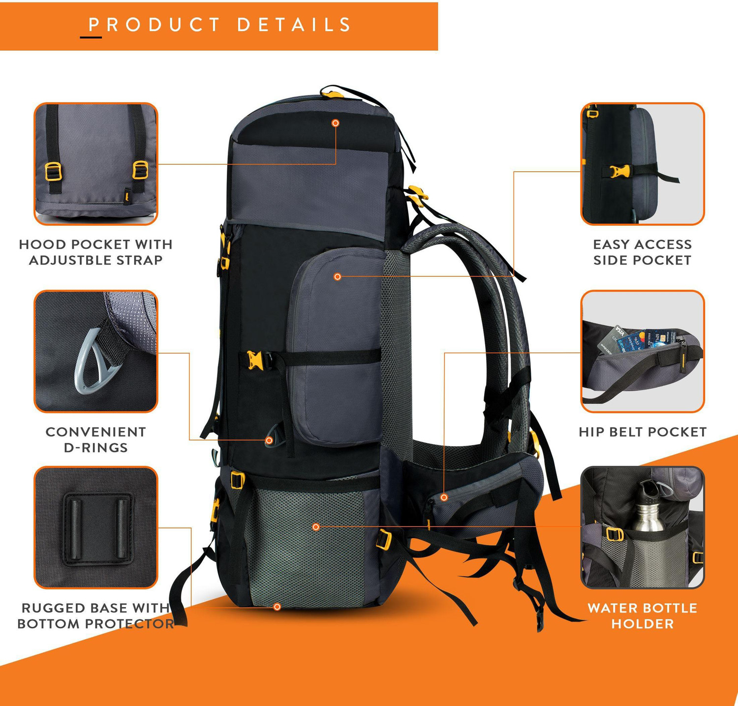 Image of PAZZO 80 Ltr Trekking Bag Hiking Backpack Travel Backpack with Raincover ( 1 year warranty) Rucksack - 80 L