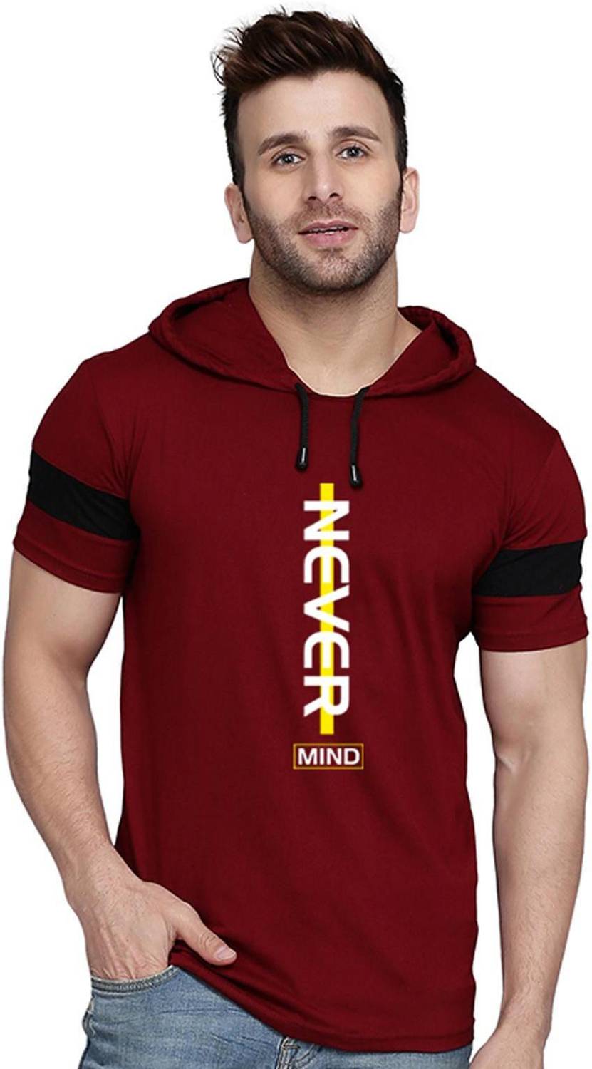 SlowLoris Men Typography Hooded Neck Cotton Blend Maroon, Black T