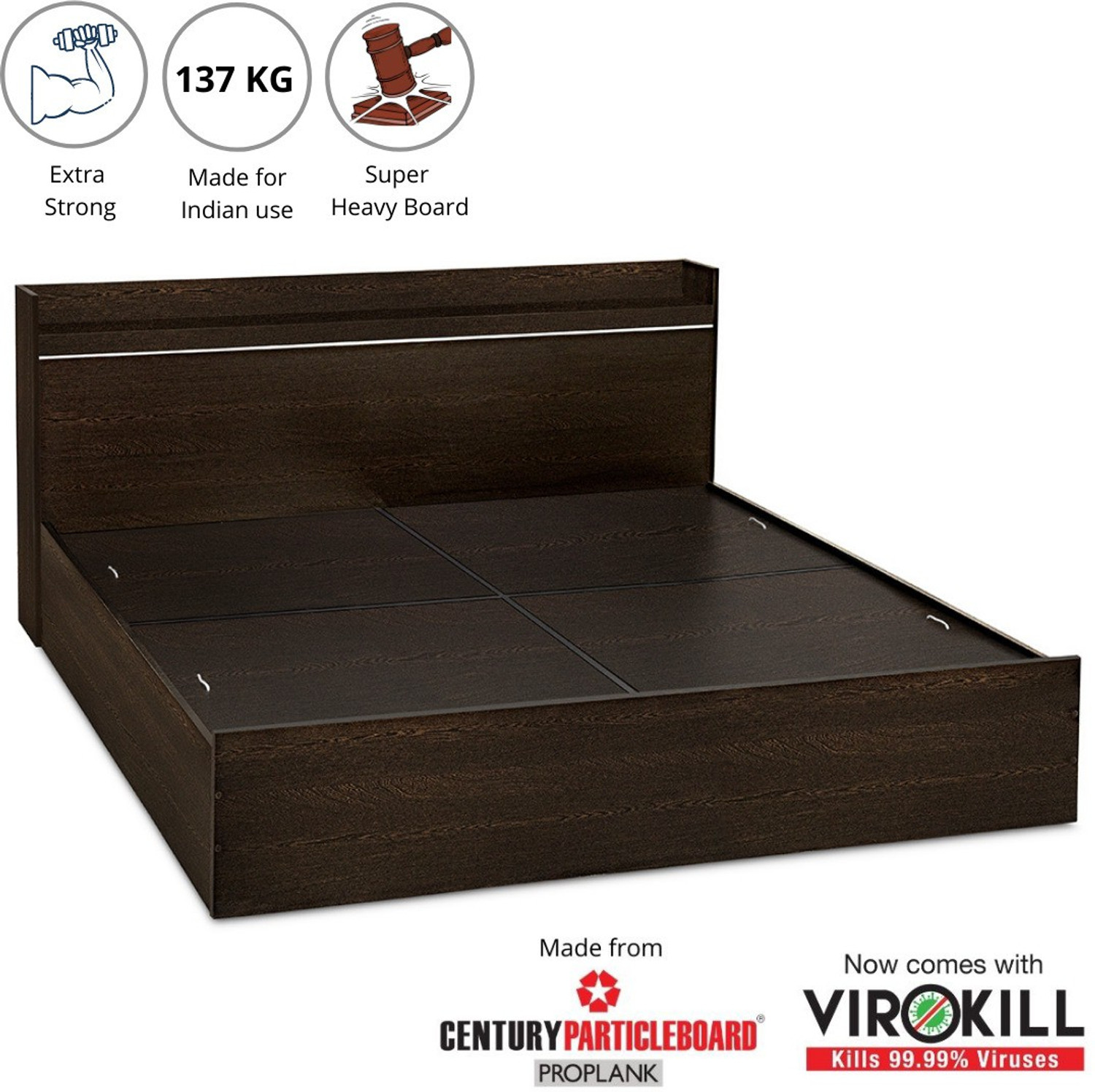 Image of Delite Kom Plum Engineered Wood King Box Bed, 220.8 cm x 190.2 cm (7.24 ft x 6.24 ft)