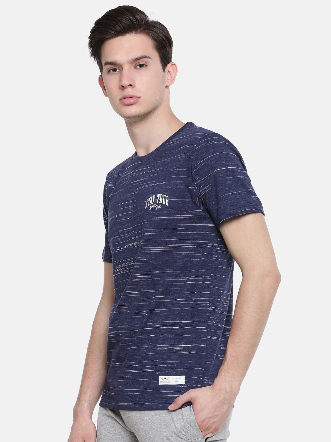 Image of Force NXT Self Design Men Round Neck Reversible Blue T-Shirt