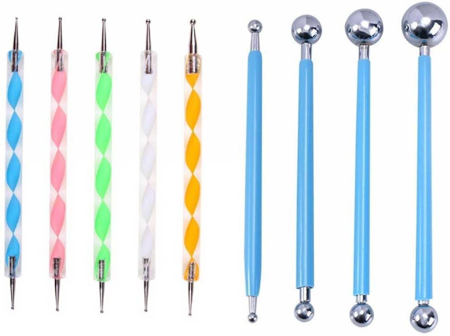 Batricher 9 Piece Colorful Embossing Dotting Ball Tool Set for Mandala Clay Pottery Ceramic Nail Art and Polymer Clay