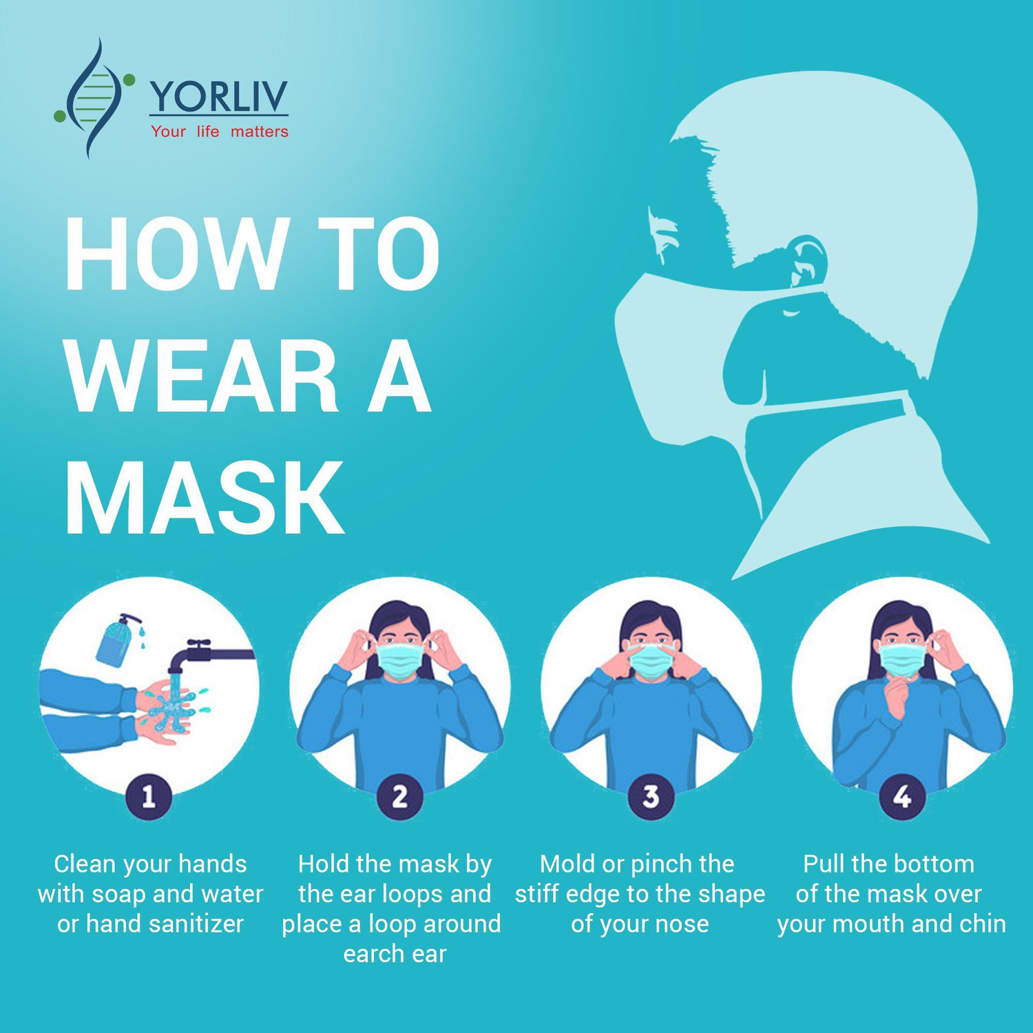 Image of YORLIV With Nose Clip, Soft Ear loops for Men Women Kids 3 Ply Mask,100 Pcs. Water Resistant Surgical Mask