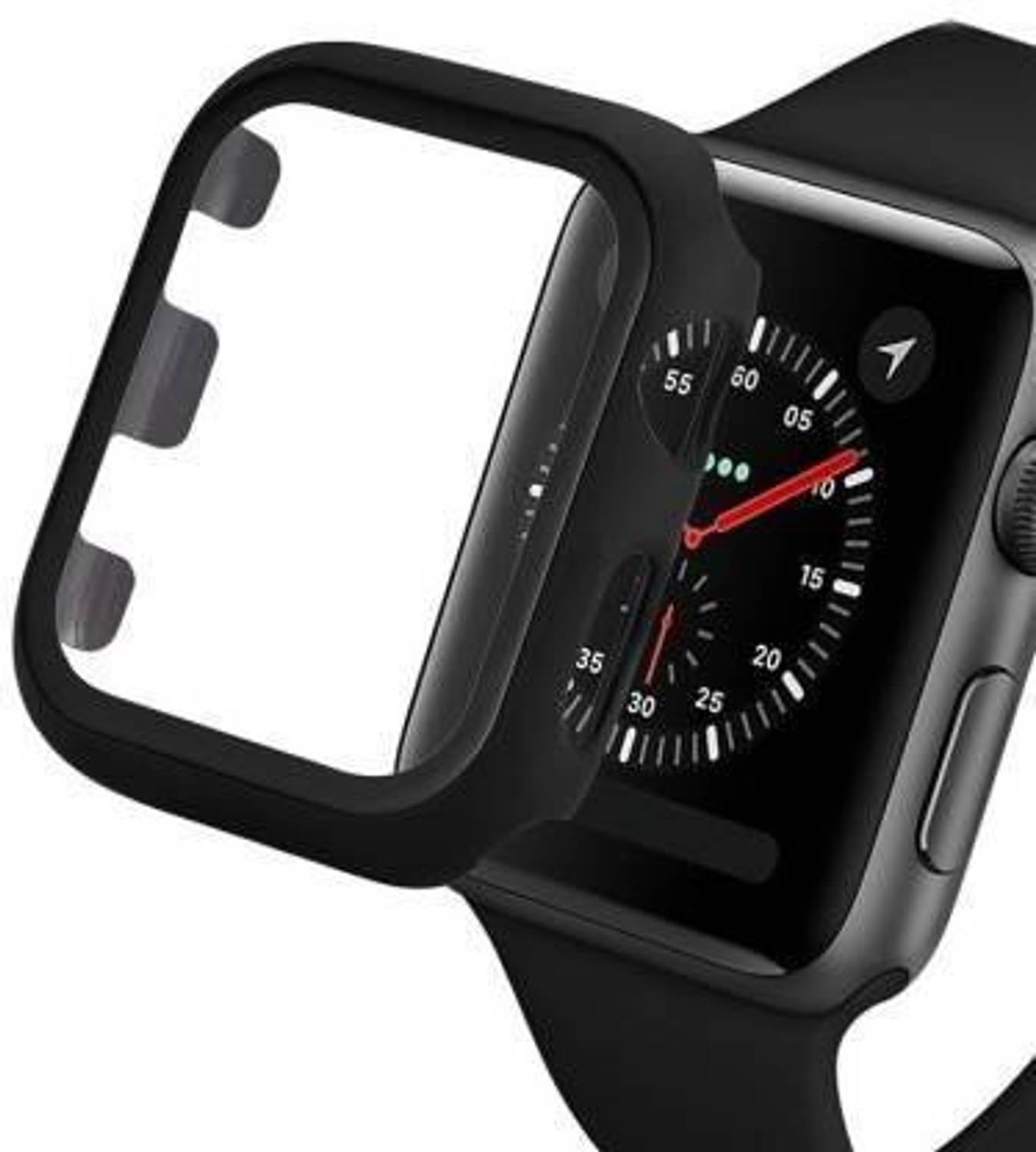 CallSmith Edge To Edge Tempered Glass for Apple Watch 38MM Series 1,2,3 Case with Built-in Tempered Glass Screen Protector, Matte Finish 360° Bumper Cover with Tempered Glass