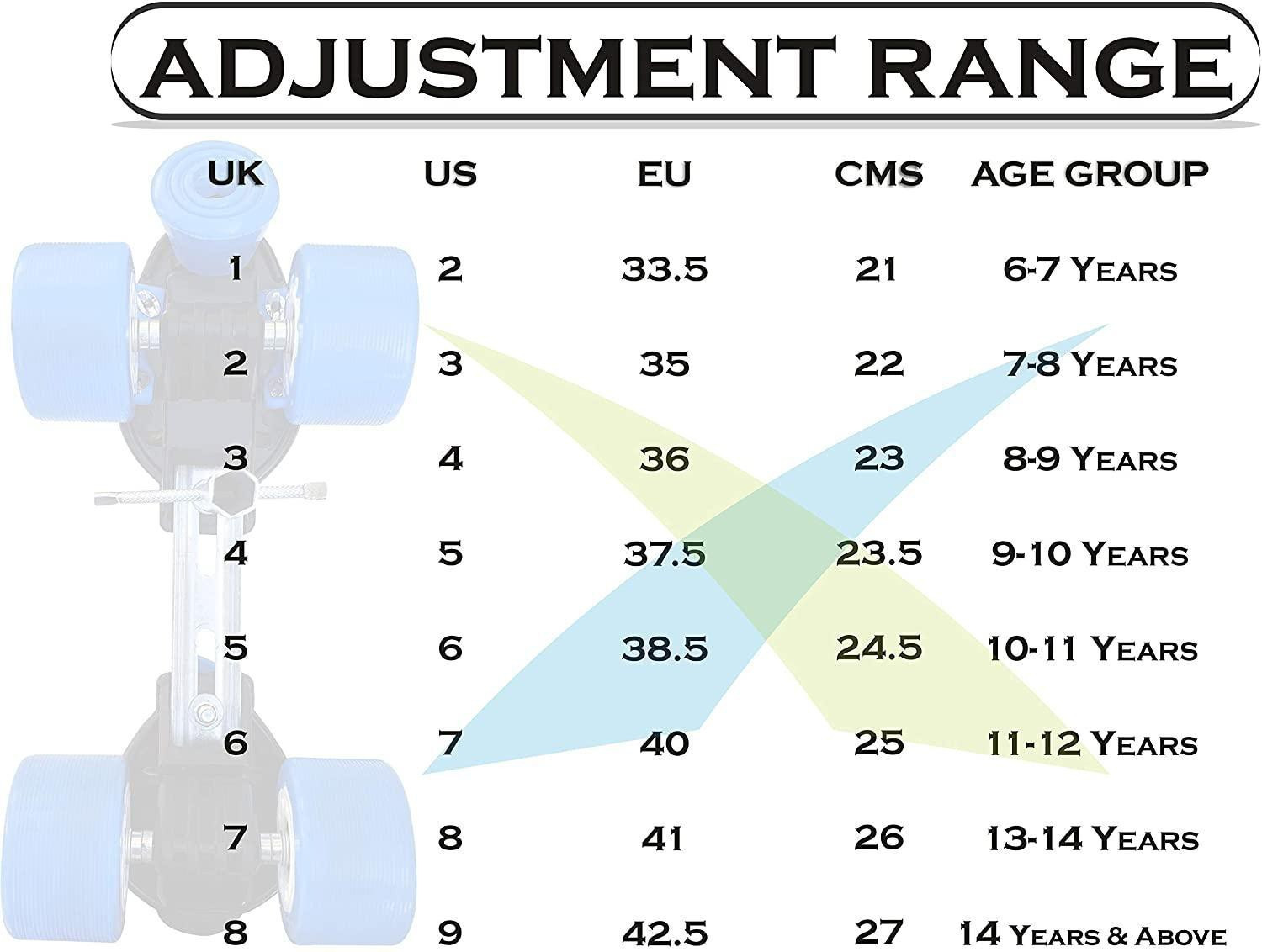 Image of Jaspo Tenacity Adjustable Senior Roller Skates Suitable for Age Group 6 to 14 Years (blue) Quad Roller Kids Size 1 UK - 8 UK