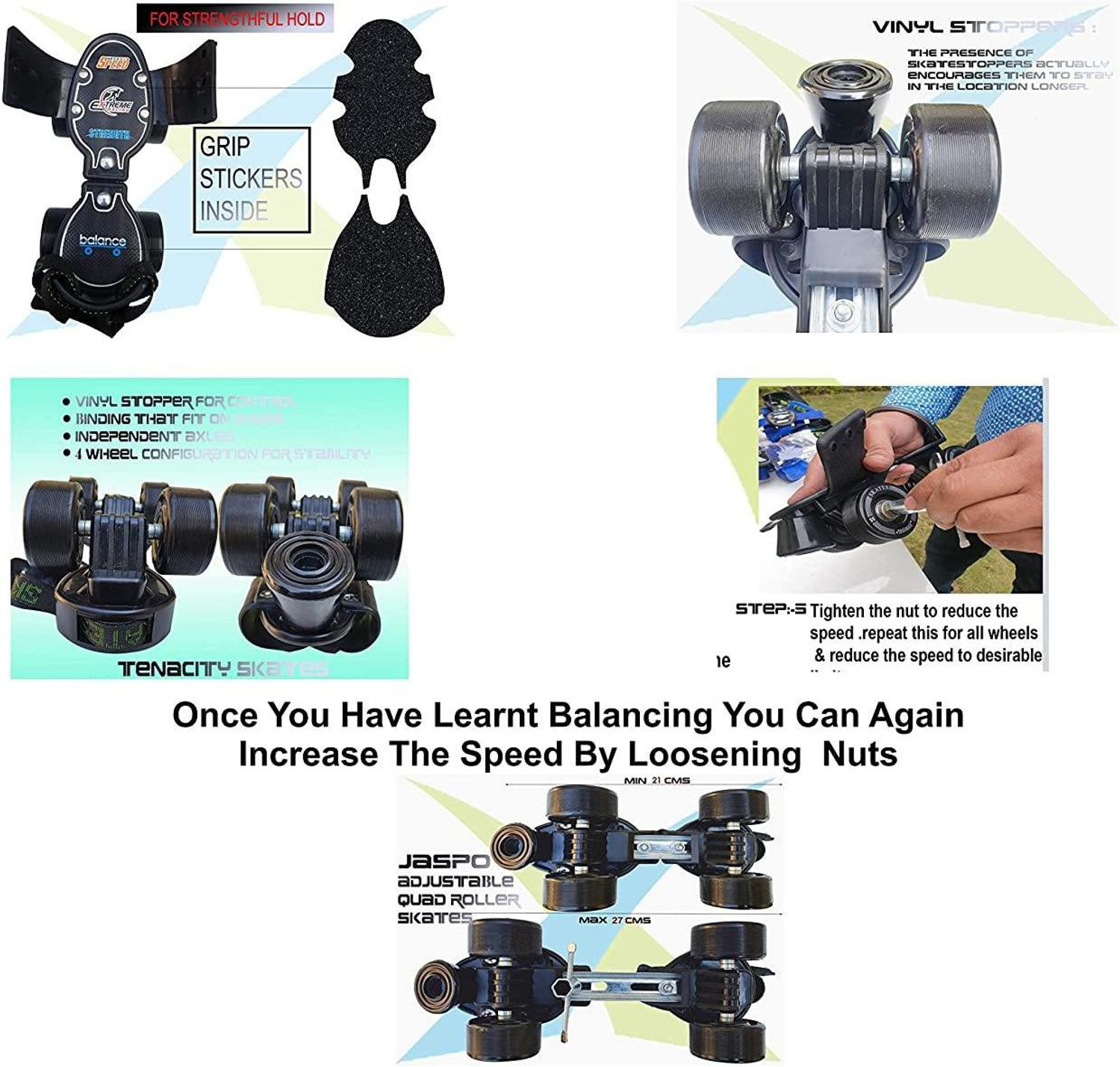 Image of Jaspo Tenacity Adjustable Senior Roller Skates Suitable for Age Group 6 to 14 Years (blue) Quad Roller Kids Size 1 UK - 8 UK
