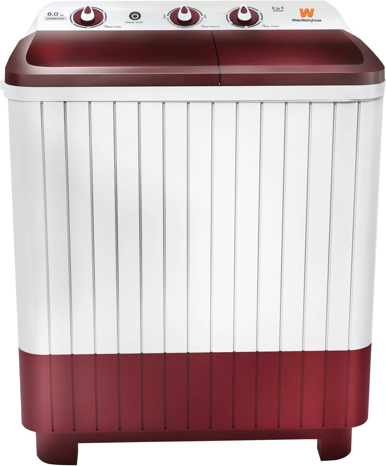 White Westinghouse (Trademark by Electrolux) 6 kg Semi Automatic Top Load White, Maroon