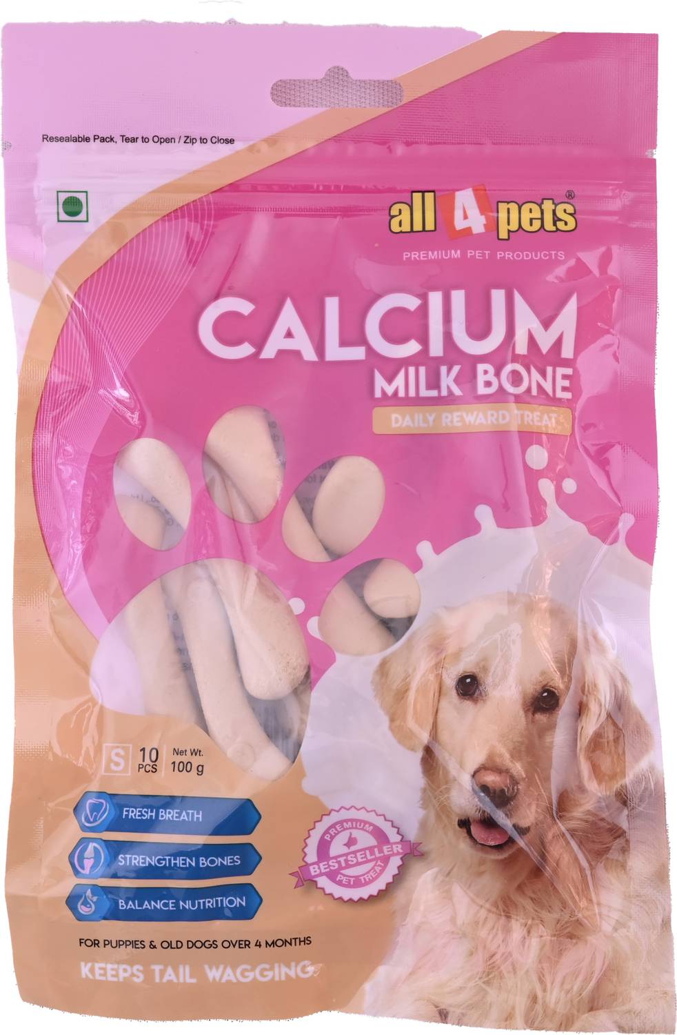 All4pets Calcium Milk Bone Small-100gm(10pcs)(For Puppies) Milk Dog Treat