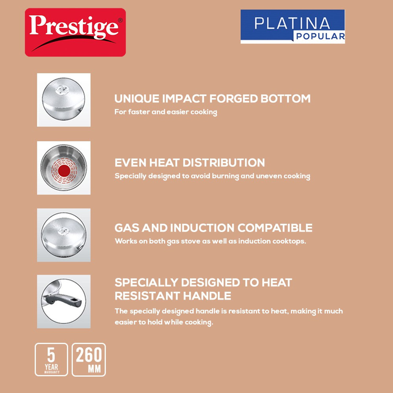 Image of Prestige Platina Popular Fry Pan 26 cm diameter 2.1 L capacity