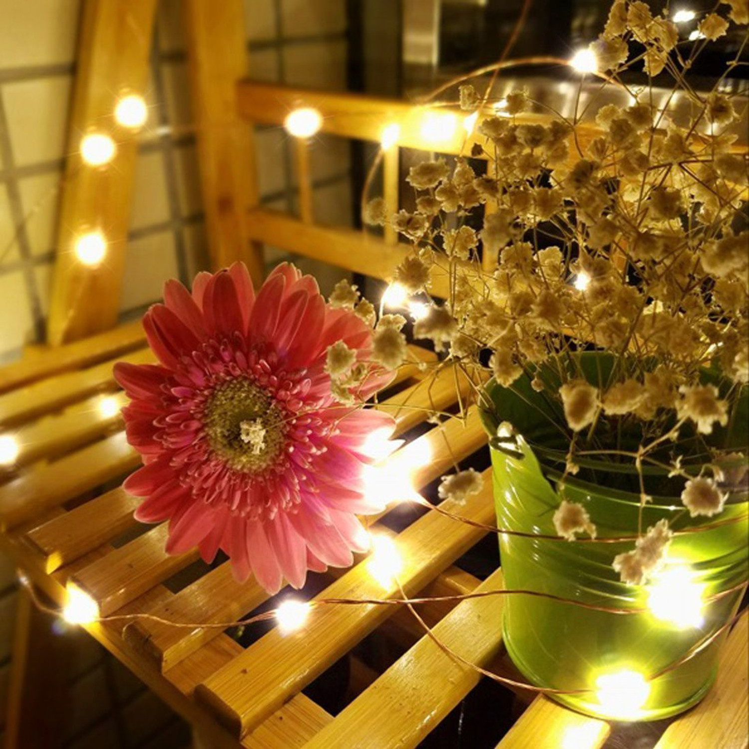 Image of MANSAA 100 LEDs 10.06 m Yellow, Gold Steady String Rice Lights