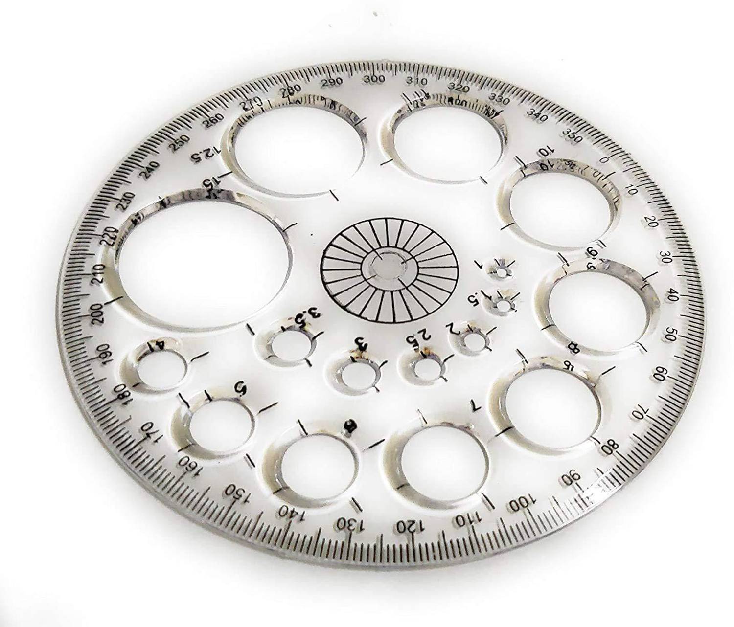 Brightstar Protractor 360 Degrees Full Round with Circle Stencils (White, 12.5 cm) Ruler