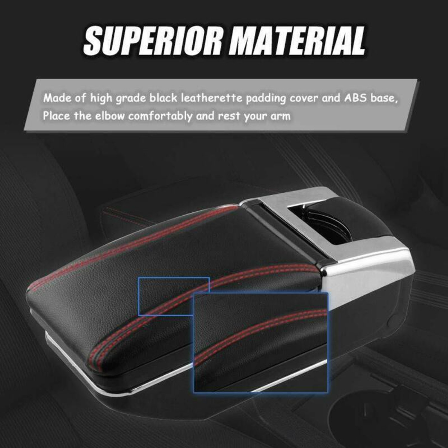 Image of PRTEK Universal Car Armrest Console Storage Box Rotatable Black Leather Center Box Car Armrest