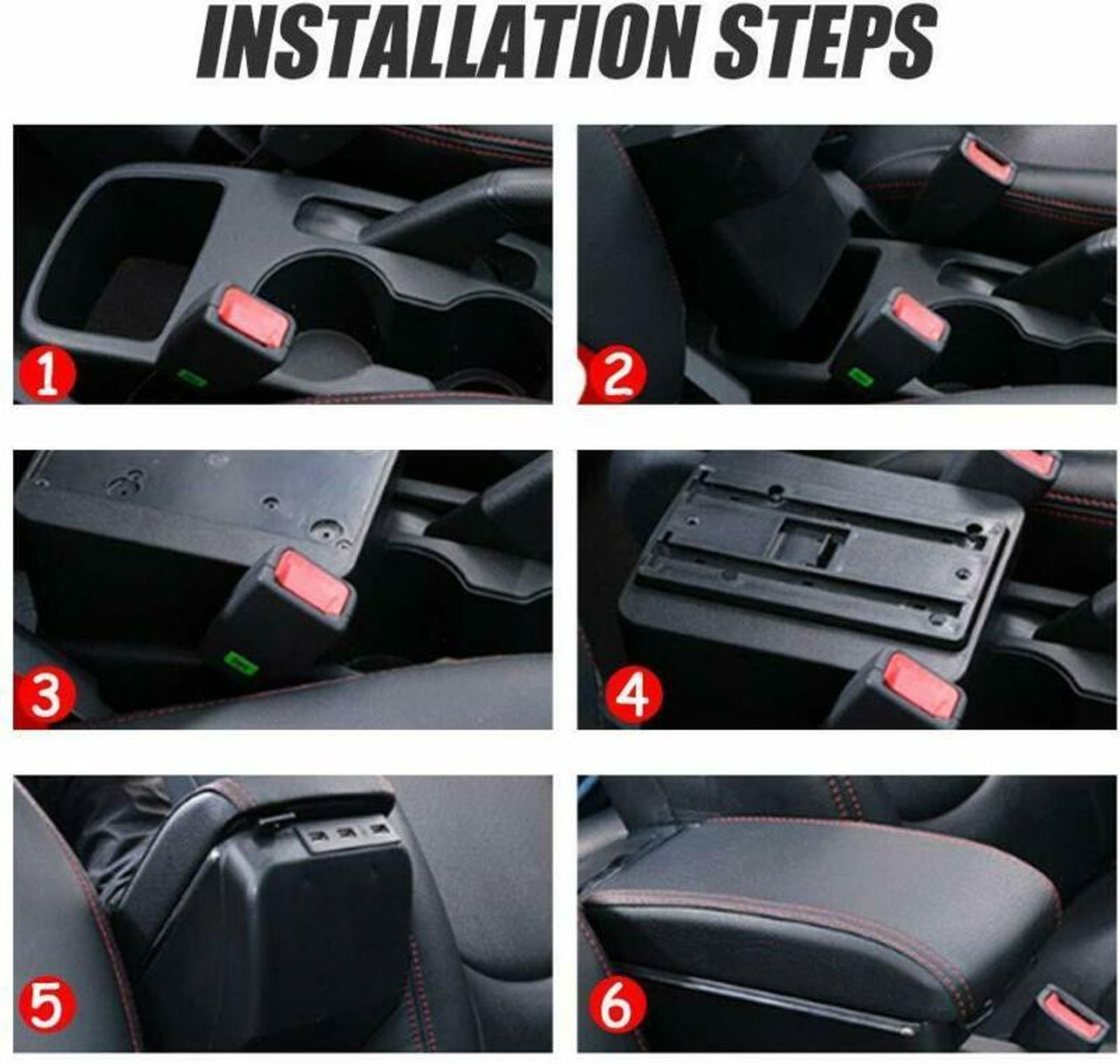 Image of PRTEK Universal Car Armrest Console Storage Box Rotatable Black Leather Center Box Car Armrest