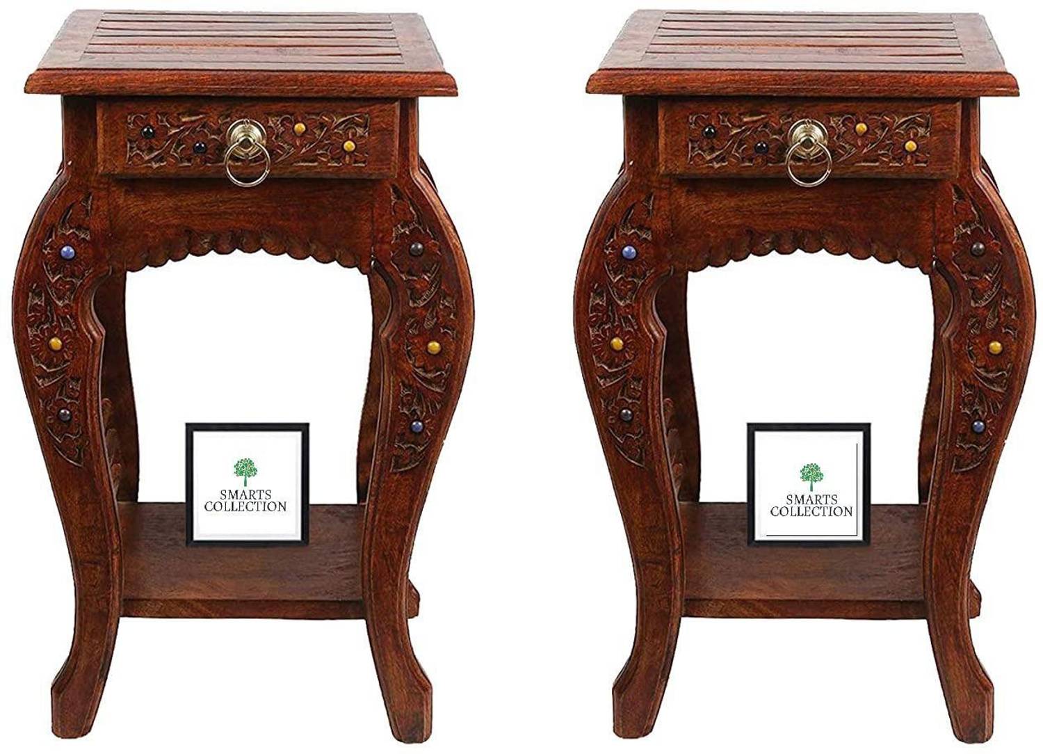 Smarts collection Bedside Table Antique Look Natural Wood with Dr