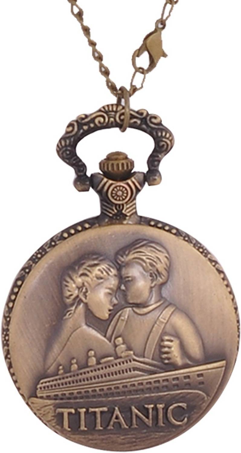 24x7eMall TITANIC ETERNAL LOVE PENDANT 4.5 cms with Chain 80 cms Antique finish Bronze Pocket Watch Chain