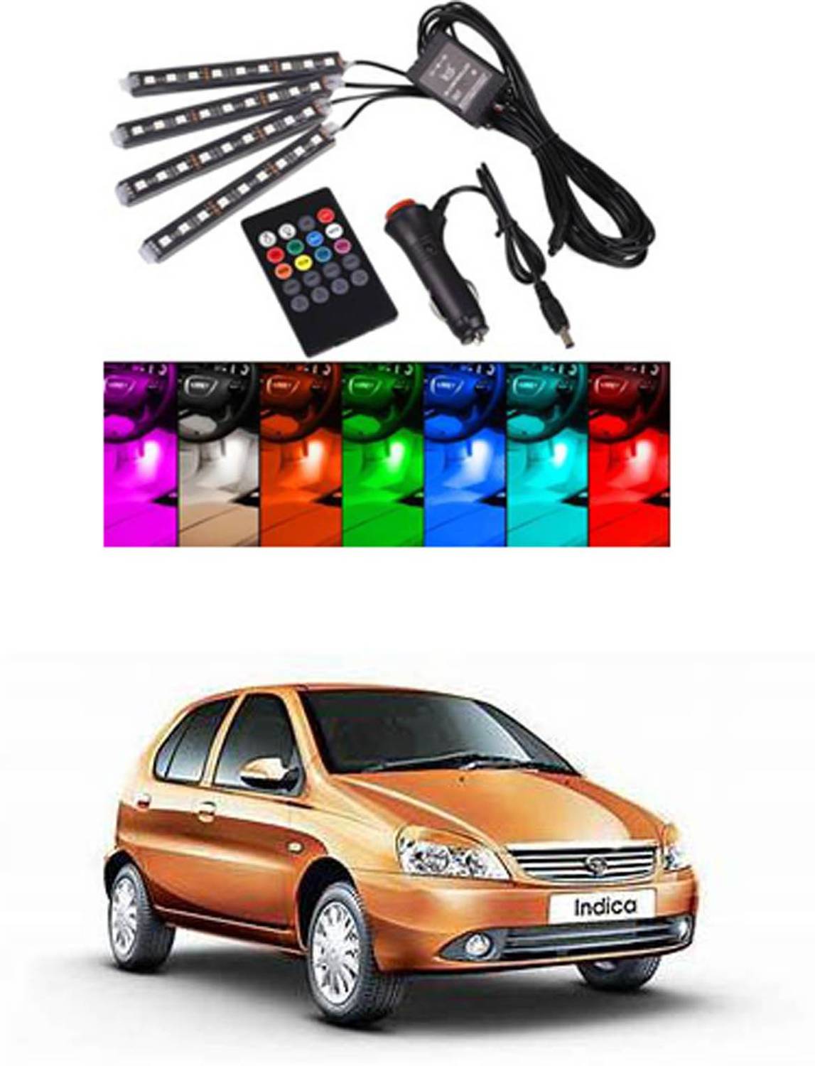 APICAL Atmosphere Lights Car LED Strip Light 4pcs 48 LED DC 12V Multicolor Music Car Interior Light LED Under Dash Lighting Kit with Sound Active Function and Wireless Remote Control Car Dashboard Lights (Multicolor)222 Dash Light Car LED for Tata (12 V, 75 W)