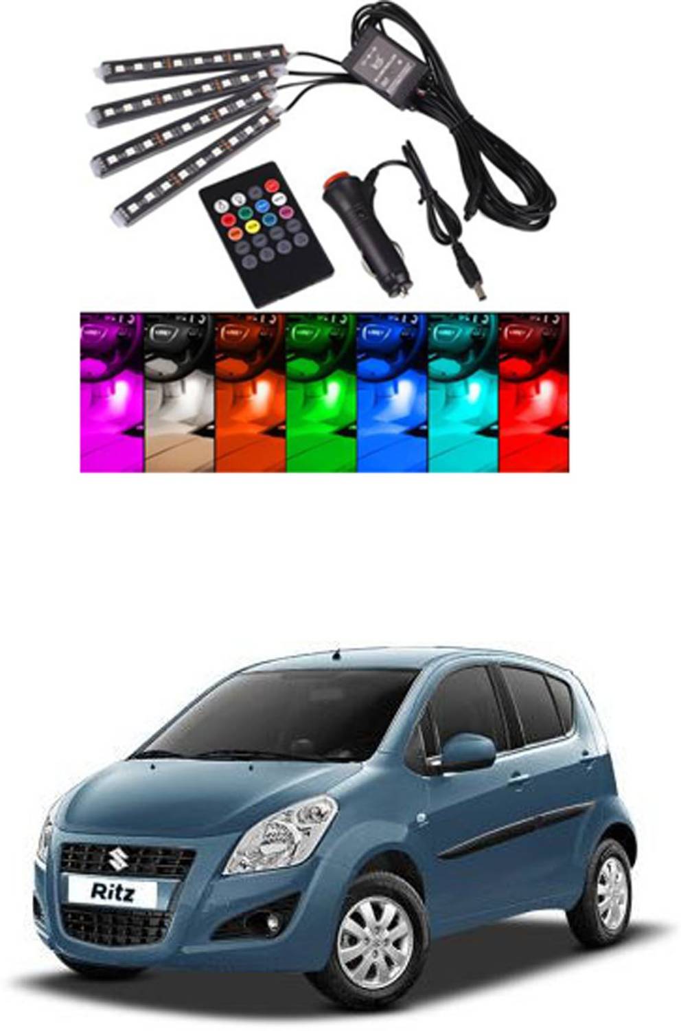 APICAL Atmosphere Lights Car LED Strip Light 4pcs 48 LED DC 12V Multicolor Music Car Interior Light LED Under Dash Lighting Kit with Sound Active Function and Wireless Remote Control Car Dashboard Lights (Multicolor)337 Dash Light Car LED for Maruti Suzuki (12 V, 75 W)