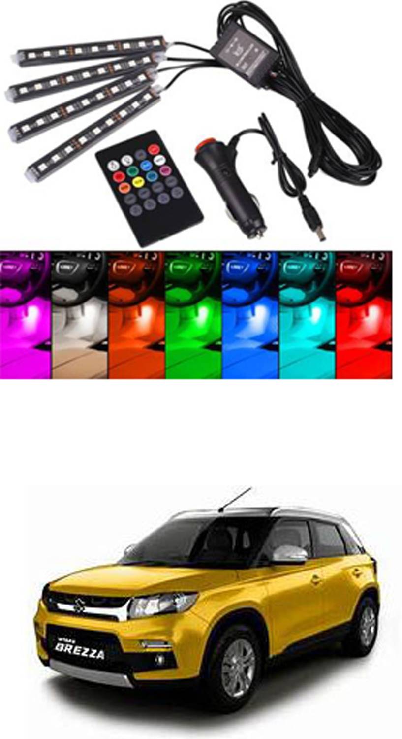 APICAL Atmosphere Lights Car LED Strip Light 4pcs 48 LED DC 12V Multicolor Music Car Interior Light LED Under Dash Lighting Kit with Sound Active Function and Wireless Remote Control Car Dashboard Lights (Multicolor)445 Dash Light Car LED for Maruti Suzuki (12 V, 75 W)