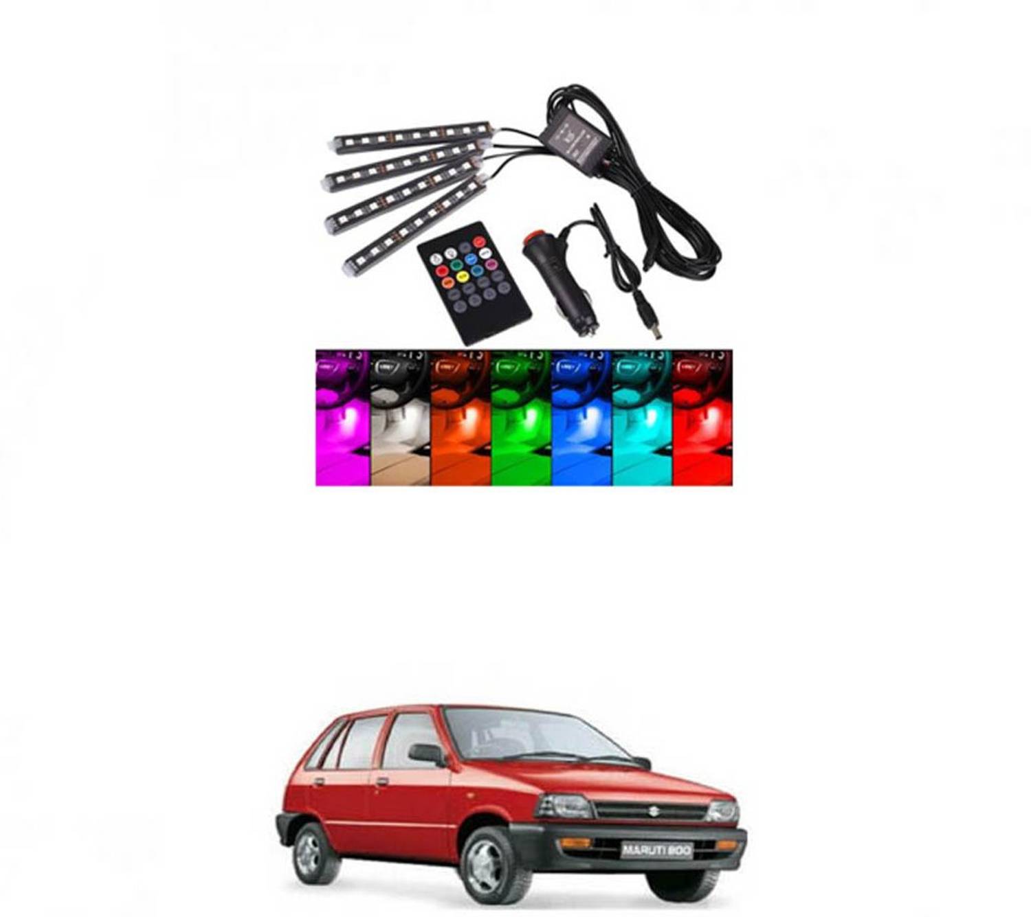 APICAL Lights Car LED Strip Light 4pcs 48 LED DC 12V Multicolor Music Car Interior Light LED Under Dash Lighting Kit with Sound Active Function and Wireless Remote Control Car Dashboard Lights (Multicolor)ANJ115 Dash Light Car LED for Maruti Suzuki (12 V, 75 W)