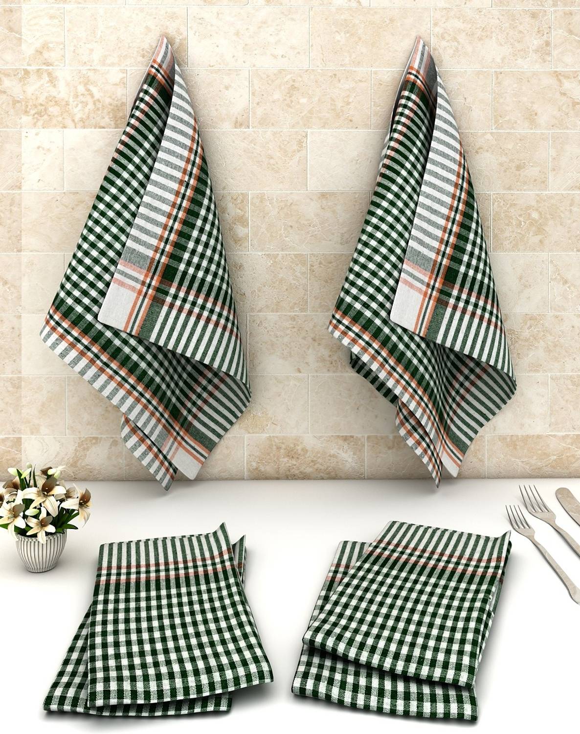 athom TRENDZ Small Checks Cotton Multipurpose Kitchen Towel/Cleaning Cloth 45x45 cm Pack of 6 Wet and Dry Cotton Cleaning Cloth
