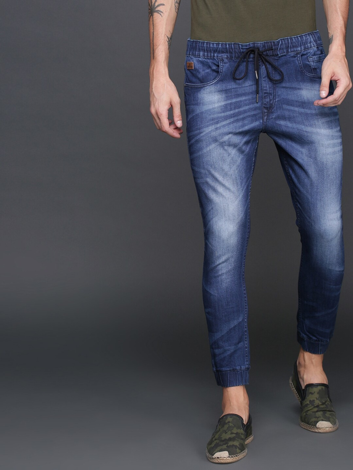 Image of WROGN Jogger Fit Men Blue Jeans
