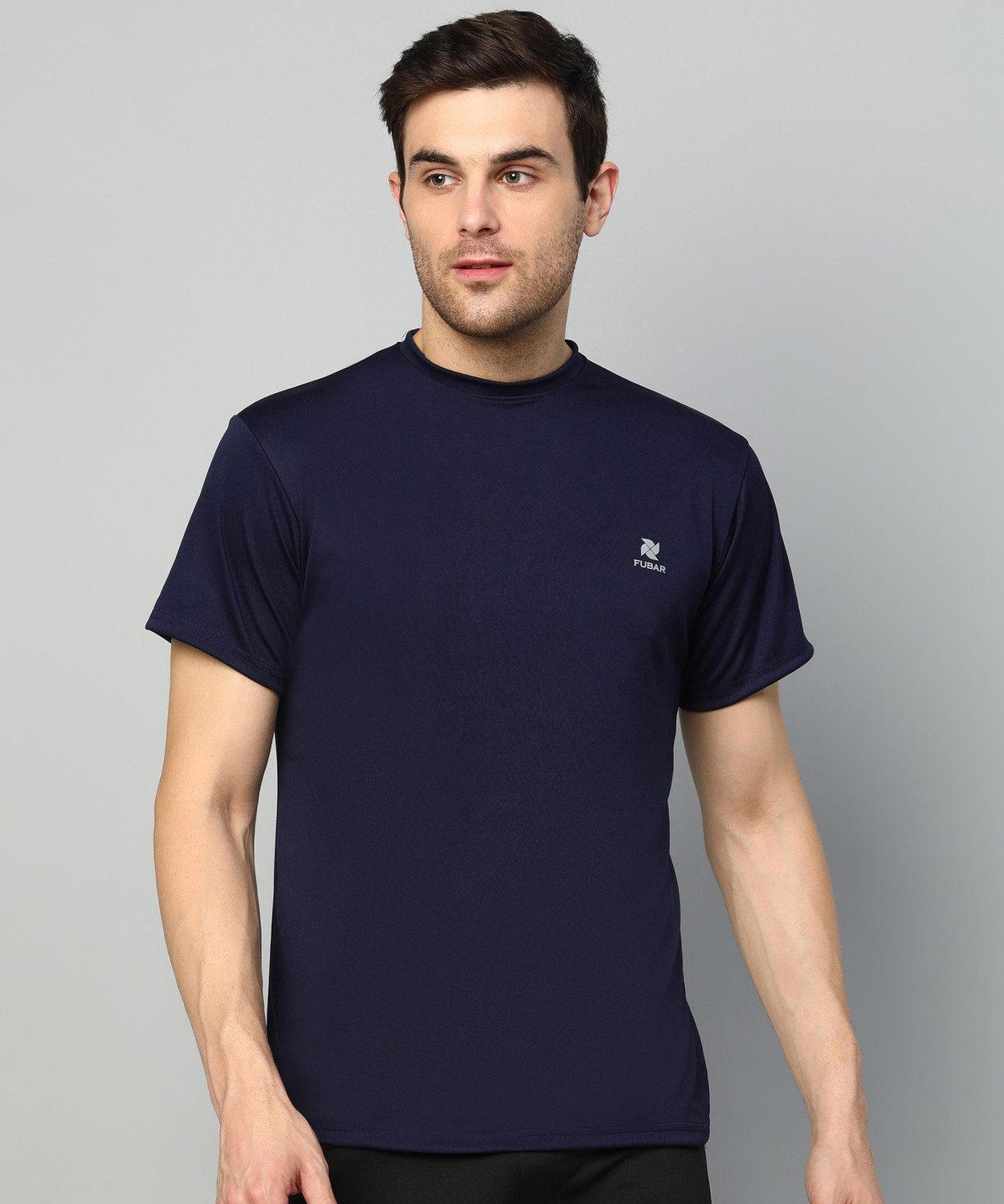 Image of FUBAR Solid Men Round Neck Blue T-Shirt