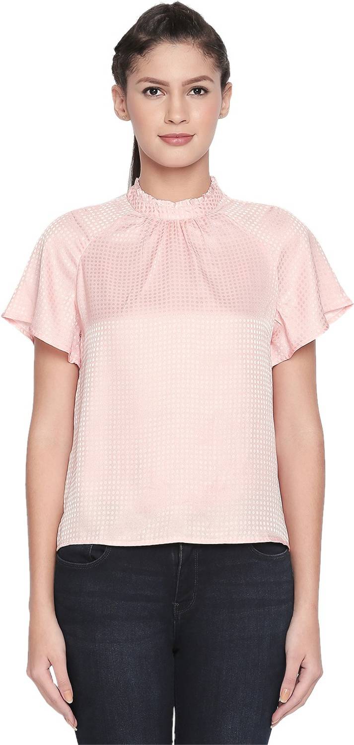 Annabelle by Pantaloons Casual Half Sleeve Self Design Women Pink Top