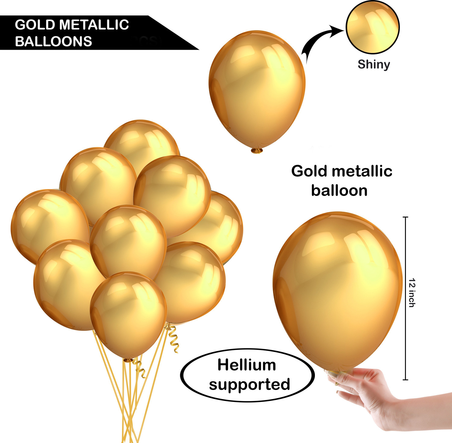 Image of PARTY MIDLINKERZ Solid Set Of 51 Pcs Gold Balloons Decoration /Girls birthday decoration Balloon
