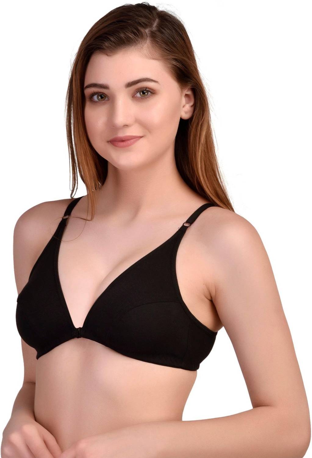 Needytimes Poly Cotton B Cup Front Closer Bra Women Plunge Non Padded Bra