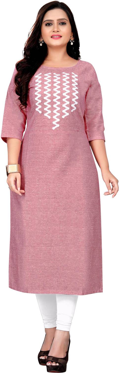 Hetsa Women Embroidered Pure Cotton Straight Kurta (Pink)